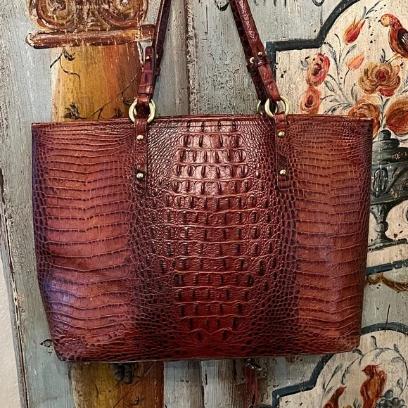 L
Brahmin Crocodile-Embossed Tote in Rich Burgundy - Picture 2 of 10
